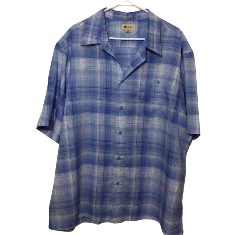 Mens Haggar - Blue/White Plaid Button Up Shirt - Size XXL.